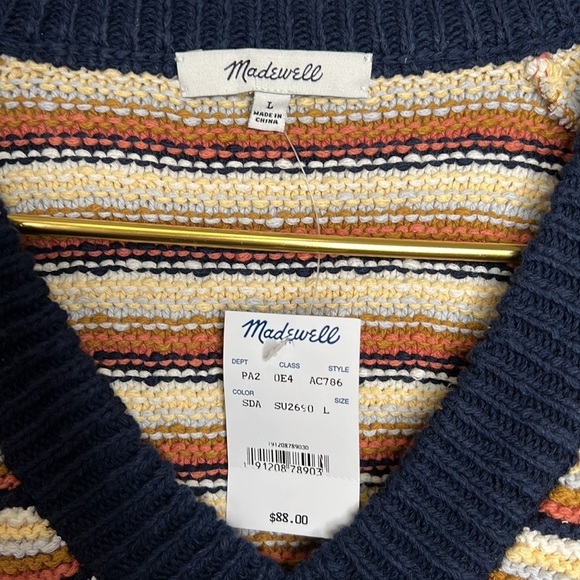 Nwt Madewell Arden V-Neck Crop Pullover Sweater in Stripes Large - Picture 5 of 13